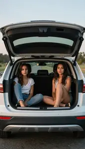 Friends Watching A Drive In Movie From The Trunk Of An Suv