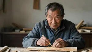 Grandfather Showing His Grandson How To Whittle A Piece Of Wood