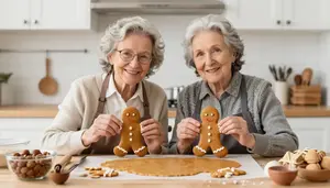 Grandmother And Granddaughter Baking Gingerbread Men