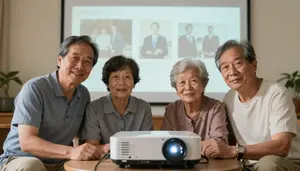 Grandparents Watching A Slide Show Of Old Photos On A Projector