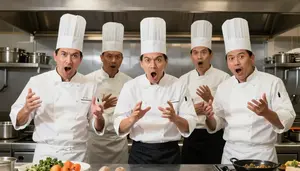 Group Of Chefs Having A Loud Argument In A Chaotic Restaurant Kitchen