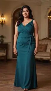 Indian Woman In Her Early 20s With Heavyset Figure With Dark Brown Beach Waves