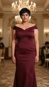 Indian Woman In Her Early 20s With Heavyset Figure With Black Short Pixie Cut
