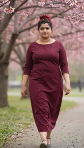 Indian Woman In Her Late 20s With Pear Shaped Figure With Auburn Messy Bun