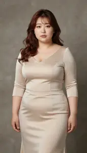 Japanese Woman In Her Late 20s With Very Fat With Auburn Beach Waves Wearing