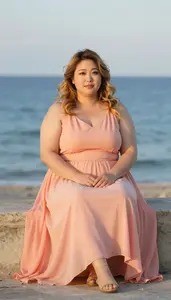 Japanese Woman In Her Mid 30s With Extra Fat With Honey Blonde Beach Waves