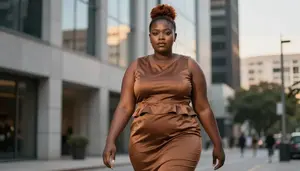 Kenyan Woman In Her Mid 30s With Very Obese With Auburn Bun Updo Wearing Bronze