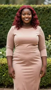 Kenyan Young Woman In Her 20s With Very Fat With Red Wavy Hair Wearing Rose Gold
