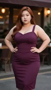 Korean Woman In Her Early 20s With Robust Figure With Auburn Straight Hair