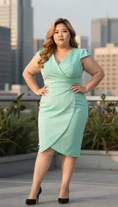 Korean Woman In Her Late 30s With Plus Size Figure With Honey Blonde Wavy Hair