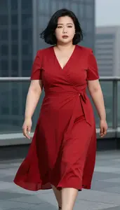 Korean Woman In Her Mid 30s With Hourglass Figure With Jet Black Bob Haircut