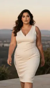 Latina Woman In Her Mid 20s With Plus Size Figure With Dark Brown Wavy Hair