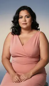 Latina Woman In Her 40s With Pear Shaped Figure With Black Textured Hair Wearing