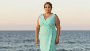 Latina Woman In Her 50s With Soft And Curvy Figure With Strawberry Blonde