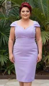 Lebanese Mature Woman With Chubby Figure With Red Chignon Wearing Lavender Knee