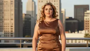 Lebanese Mature Woman With Thick Figure With Blonde Wavy Hair Wearing Bronze