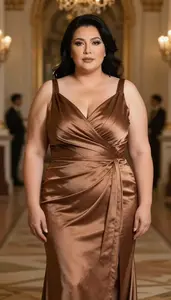 Light Skinned Mature Woman With Big And Curvy Figure With Jet Black Half Up Half