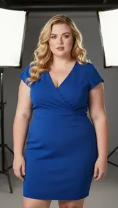 Light Skinned Woman In Her Early 20s With Big And Curvy Figure With Blonde Wavy