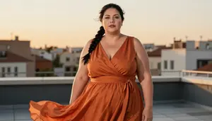 Mediterranean Woman In Her 50s With Large Figured Figure With Black Side Braid