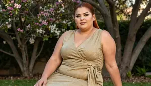 Mexican Woman In Her Late 30s With Buxom Figure With Auburn Sleek Ponytail