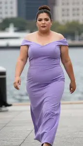 Mexican Woman In Her 40s With Chubby Figure With Brunette Chignon Wearing Lilac