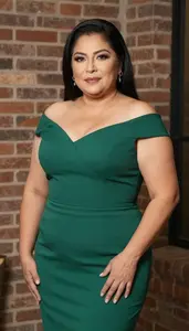 Mexican Woman In Her 50s With Full Figured Figure With Jet Black Straight Hair