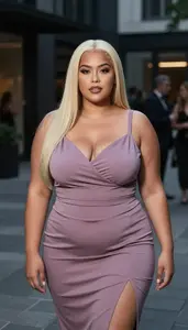 Mixed Race Woman In Her Late 20s With Large Build Figure With Platinum Blonde