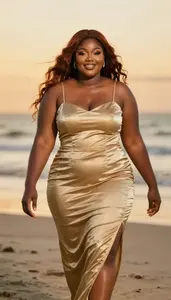 Nigerian Woman In Her Early 20s With Generous Figure With Auburn Long Flowing