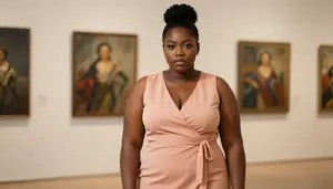Nigerian Woman In Her Mid 20s With Heavy With Jet Black Bun Updo Wearing Peach