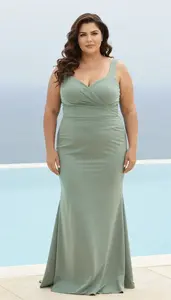 Olive Skinned Woman In Her 40s With Chubby Figure With Brunette Wavy Hair