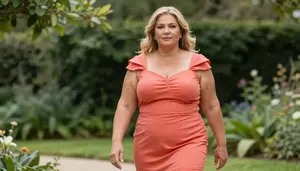 Olive Skinned Woman In Her 50s With Curvy Figure With Strawberry Blonde Loose