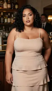 Olive Skinned Woman In Her Mid 30s With Large Build Figure With Black Textured