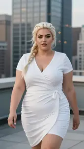 Persian Woman In Her Mid 20s With Plus Size Figure With Platinum Blonde Braided