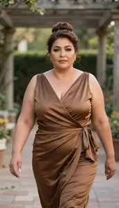 Persian Woman In Her 50s With Extra Fat With Chestnut Bun Updo Wearing Bronze