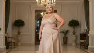 Persian Woman In Her 50s With Extra Fat With Platinum Blonde High Ponytail