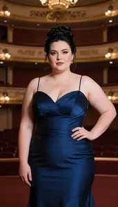 Scandinavian Woman In Her Late 20s With Robust Figure With Black Elegant Updo