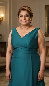 South Asian Woman In Her 50s With Thick Figure With Light Brown Chignon Wearing