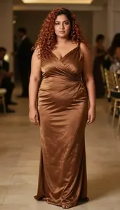 South Asian Woman In Her Late 30s With Plus Size Figure With Auburn Victory