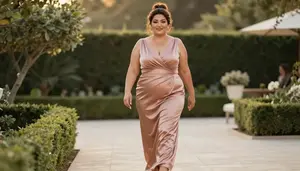 Turkish Mature Woman With Heavyset Figure With Brunette Messy Bun Wearing Rose