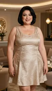 Turkish Woman In Her 40s With Very Fat With Jet Black Bob Haircut Wearing