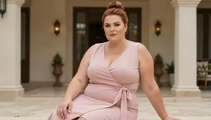 Western European Woman In Her 40s With Thick Figure With Auburn Bun Updo Wearing