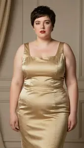 Western European Woman In Her Late 30s With Plus Size Figure With Dark Brown