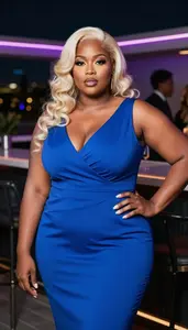 African Woman In Her Late 30s With Very Fat With Platinum Blonde Wavy Hair