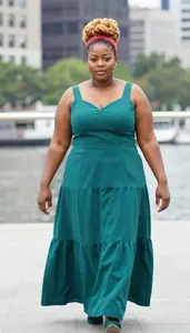African Woman In Her Late 20s With Large Build Figure With Strawberry Blonde Bun
