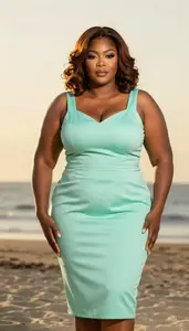 African Woman In Her Mid 30s With Big And Curvy Figure With Chestnut Layered
