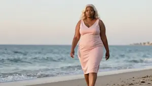African Woman In Her Mid 30s With Chubby Figure With Platinum Blonde Wavy Hair