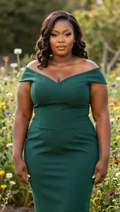 African Woman In Her 40s With Pear Shaped Figure With Brunette Half Up Half Down