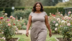 African Woman In Her 50s With Pear Shaped Figure With Chestnut Shoulder Length