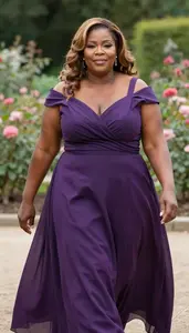 African Woman In Her 50s With Heavyset Figure With Light Brown Loose Waves
