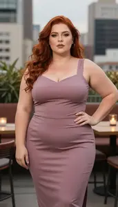 Brazilian Woman In Her Late 30s With Large Figured Figure With Red Long Flowing